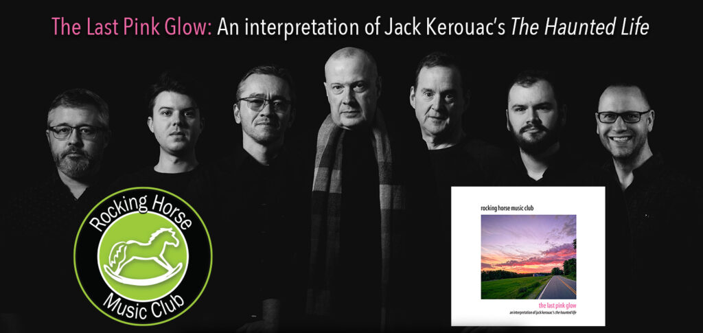 Members of Rocking Horse Music Club with an image of the album cover.
