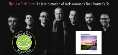Members of Rocking Horse Music Club with an image of the album cover.
